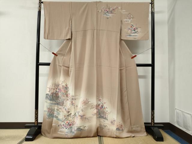 平和屋着物●訪問着 短冊竹垣草花文 暈し染め 金彩 正絹 逸品 CABB4562yc