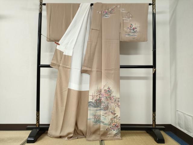 平和屋着物●訪問着 短冊竹垣草花文 暈し染め 金彩 正絹 逸品 CABB4562yc