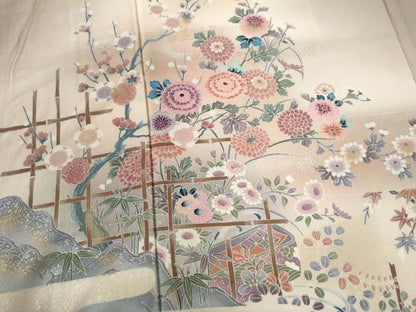平和屋着物●訪問着 短冊竹垣草花文 暈し染め 金彩 正絹 逸品 CABB4562yc