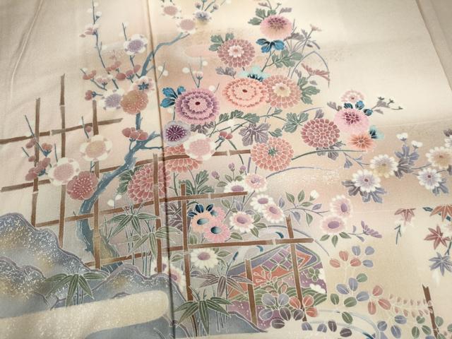 平和屋着物●訪問着 短冊竹垣草花文 暈し染め 金彩 正絹 逸品 CABB4562yc