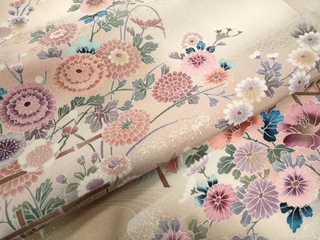 平和屋着物●訪問着 短冊竹垣草花文 暈し染め 金彩 正絹 逸品 CABB4562yc