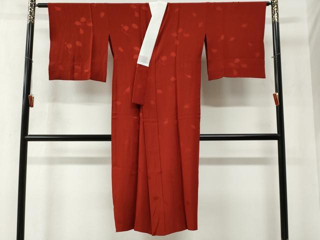 平和屋着物●長襦袢 無双仕立て 舞花弁地紋 紅海老茶色 正絹 逸品 CABB4568yc