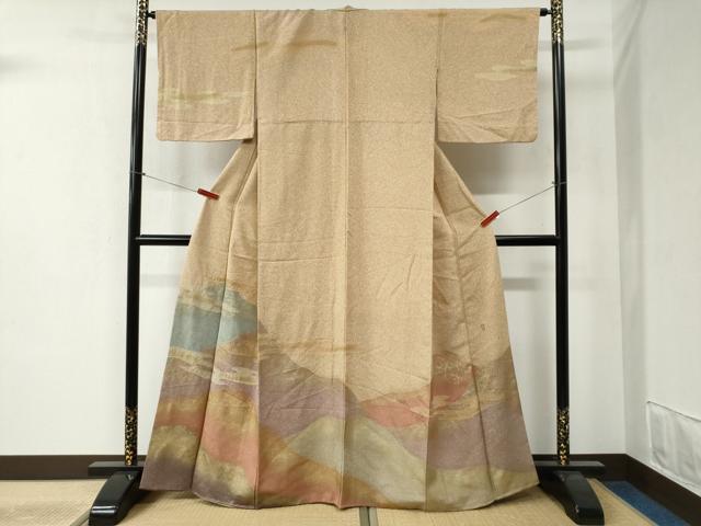 平和屋着物●越後十日町の一流染匠　桐屋・翠山工房　訪問着　エ霞遠山吉祥文　金彩　正絹　逸品　CABB4571yc