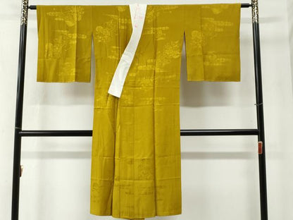 平和屋着物●長襦袢　無双仕立て　霞破れ色紙花車地紋　金色　半衿刺繍　正絹　逸品　CABB4572yc