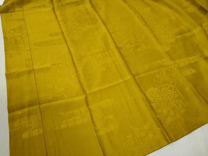 平和屋着物●長襦袢　無双仕立て　霞破れ色紙花車地紋　金色　半衿刺繍　正絹　逸品　CABB4572yc