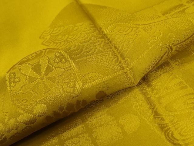 平和屋着物●長襦袢　無双仕立て　霞破れ色紙花車地紋　金色　半衿刺繍　正絹　逸品　CABB4572yc