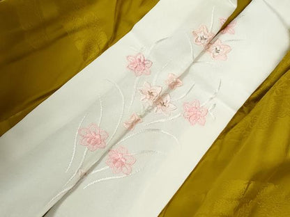 平和屋着物●長襦袢　無双仕立て　霞破れ色紙花車地紋　金色　半衿刺繍　正絹　逸品　CABB4572yc