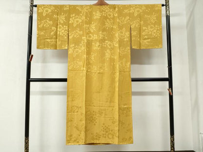 平和屋着物●長襦袢 袷 辻が花地紋 鬱金色 半衿刺繍 正絹 逸品 CABB4573yc