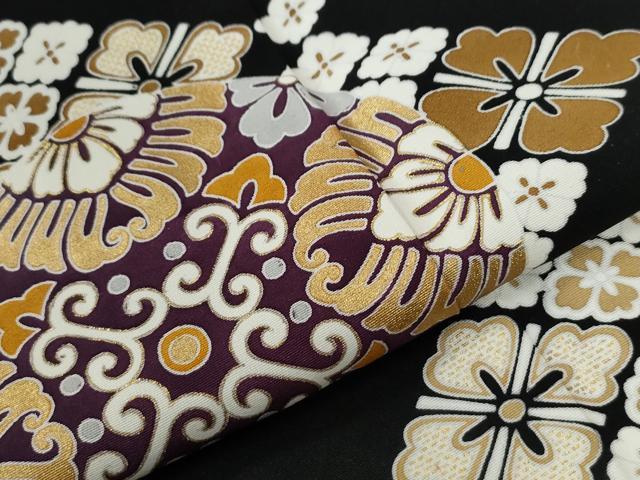 平和屋着物●豪華黒留袖　駒刺繍　花菱唐草文　金彩　正絹　逸品　CABB4577yc