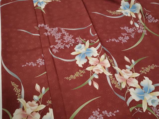 正絹 色無地 チェリーレッド 地紋入り 山本寛斎 作家物 単品 平和屋着物○世界的ファッションデザイナー 山本寛斎 kansaiブランド