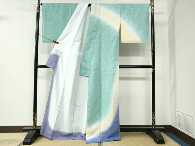 平和屋着物●訪問着　舞桜文　暈し染め　銀通し地　正絹　逸品　CABB4584yc