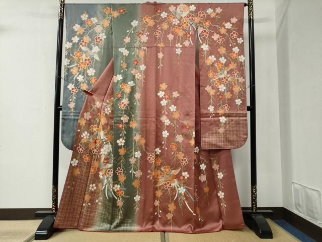 平和屋着物●豪華振袖 鳳凰枝桜文 暈し染め 金彩 正絹 逸品 CABB4587yc