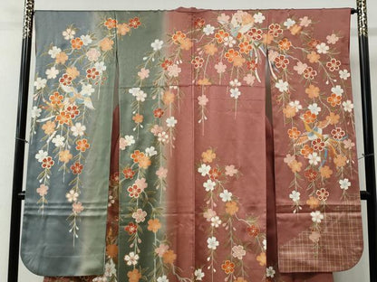 平和屋着物●豪華振袖 鳳凰枝桜文 暈し染め 金彩 正絹 逸品 CABB4587yc