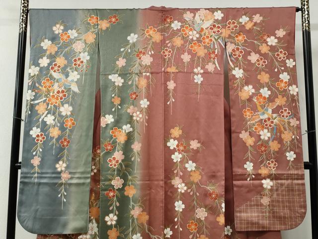 平和屋着物●豪華振袖 鳳凰枝桜文 暈し染め 金彩 正絹 逸品 CABB4587yc