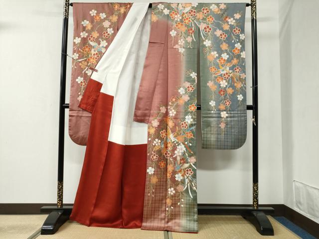 平和屋着物●豪華振袖 鳳凰枝桜文 暈し染め 金彩 正絹 逸品 CABB4587yc