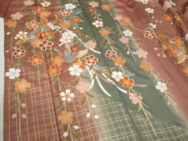 平和屋着物●豪華振袖 鳳凰枝桜文 暈し染め 金彩 正絹 逸品 CABB4587yc