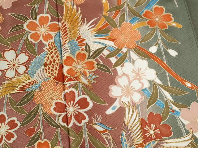 平和屋着物●豪華振袖 鳳凰枝桜文 暈し染め 金彩 正絹 逸品 CABB4587yc