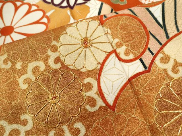 平和屋着物●豪華振袖　作家物　駒刺繍　立波花唐草文　金彩　正絹　逸品　CABB4588yc