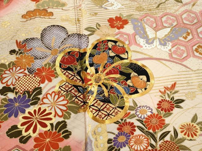 平和屋着物●豪華振袖 駒刺繍 吉祥花蝶文 暈し染め 金彩 正絹 逸品 CABB4590yc
