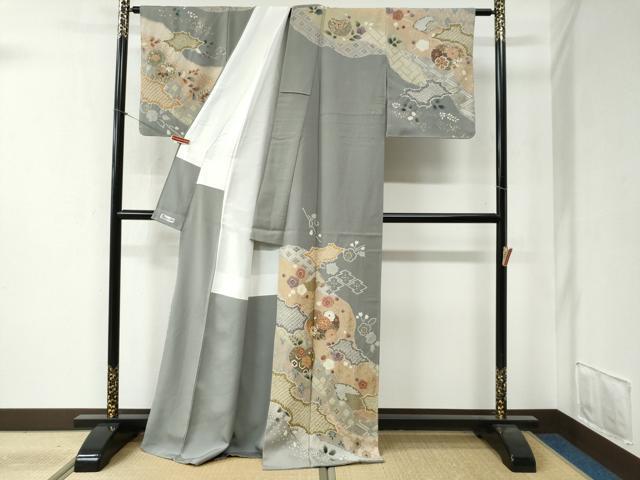平和屋着物●訪問着　駒刺繍　絞り　道長吉祥草花文　金彩　正絹　逸品　CABB4592yc 平和屋着物○訪問着 駒刺繍 絞り 道長吉祥草花文 金彩 正絹 逸品