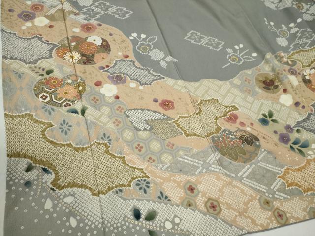 平和屋着物●訪問着　駒刺繍　絞り　道長吉祥草花文　金彩　正絹　逸品　CABB4592yc 平和屋着物○訪問着 駒刺繍 絞り 道長吉祥草花文 金彩 正絹 逸品