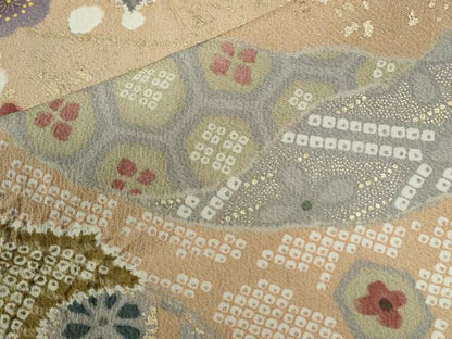 平和屋着物●訪問着　駒刺繍　絞り　道長吉祥草花文　金彩　正絹　逸品　CABB4592yc