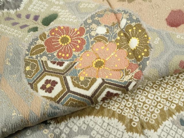 平和屋着物●訪問着　駒刺繍　絞り　道長吉祥草花文　金彩　正絹　逸品　CABB4592yc 平和屋着物○訪問着 駒刺繍 絞り 道長吉祥草花文 金彩 正絹 逸品