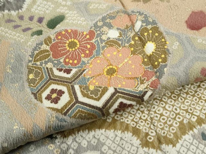 平和屋着物●訪問着　駒刺繍　絞り　道長吉祥草花文　金彩　正絹　逸品　CABB4592yc