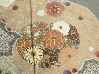 平和屋着物●訪問着　駒刺繍　絞り　道長吉祥草花文　金彩　正絹　逸品　CABB4592yc