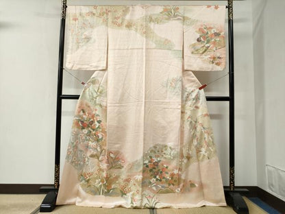 平和屋着物●訪問着　駒刺繍　草花文　金彩　ロング丈　正絹　逸品　CABB4595yc