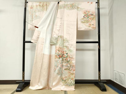 平和屋着物●訪問着　駒刺繍　草花文　金彩　ロング丈　正絹　逸品　CABB4595yc