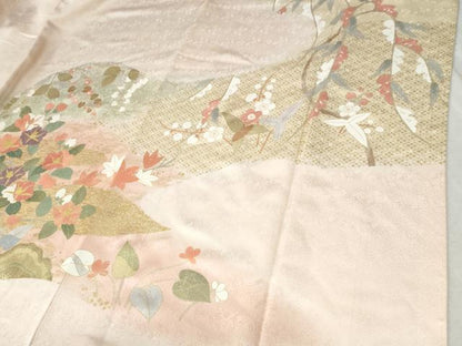 平和屋着物●訪問着　駒刺繍　草花文　金彩　ロング丈　正絹　逸品　CABB4595yc