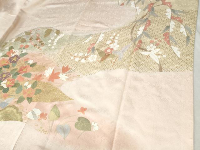 平和屋着物●訪問着　駒刺繍　草花文　金彩　ロング丈　正絹　逸品　CABB4595yc