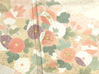 平和屋着物●訪問着　駒刺繍　草花文　金彩　ロング丈　正絹　逸品　CABB4595yc