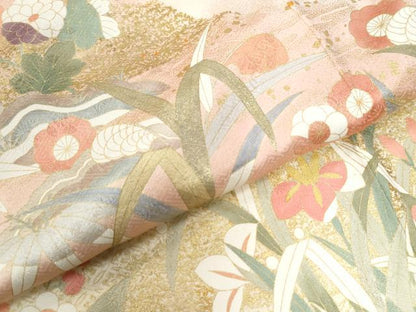 平和屋着物●訪問着　駒刺繍　草花文　金彩　ロング丈　正絹　逸品　CABB4595yc