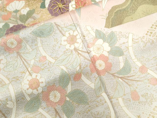 平和屋着物●訪問着　駒刺繍　草花文　金彩　ロング丈　正絹　逸品　CABB4595yc