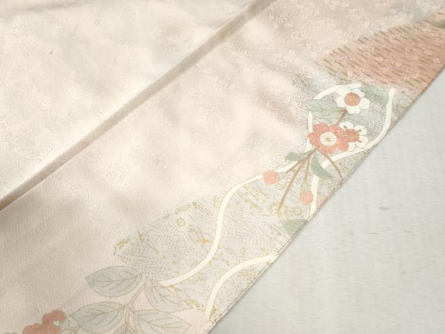 平和屋着物●訪問着　駒刺繍　草花文　金彩　ロング丈　正絹　逸品　CABB4595yc