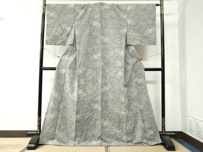 平和屋着物●上質な小紋 紬地 鳳凰桐花唐草文 ロング丈 正絹 逸品 CABB4598yc