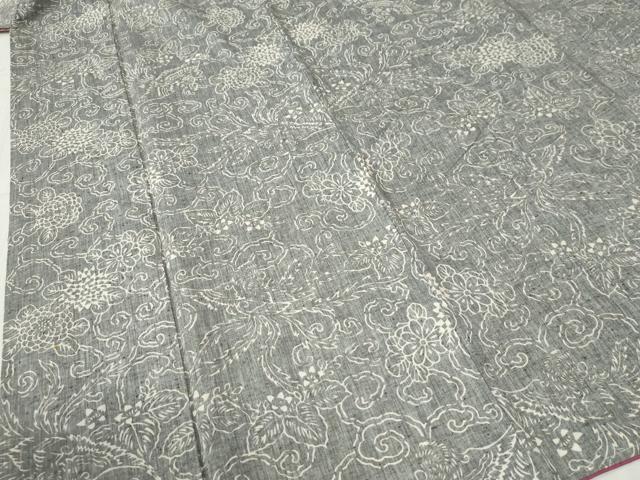 平和屋着物●上質な小紋 紬地 鳳凰桐花唐草文 ロング丈 正絹 逸品 CABB4598yc