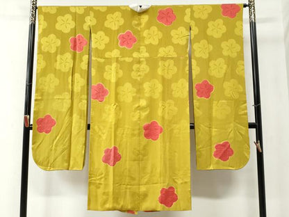 平和屋着物●振袖用長襦袢　袷　絞り　梅地紋　正絹　逸品　CABB4599yc