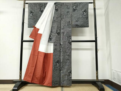 平和屋着物●本場大島紬 9マルキ 霞吉祥絵巻文 正絹 逸品 CABB4607yc