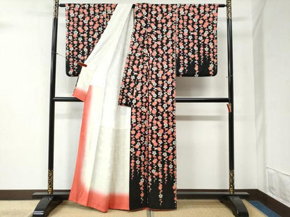 平和屋着物●訪問着　枝梅文　黒地　正絹　逸品　CABB4610yc