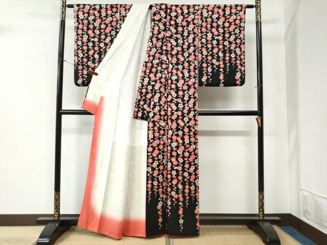 平和屋着物●訪問着　枝梅文　黒地　正絹　逸品　CABB4610yc