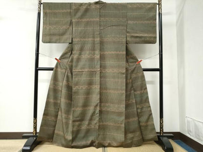 平和屋着物●上質な小紋　紬地　横段樹林吉祥文　正絹　逸品　CABB4611yc