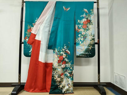 平和屋着物●豪華振袖 花蝶文 暈し染め 金銀彩 正絹 逸品 CABB4613yc