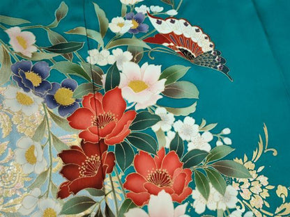 平和屋着物●豪華振袖 花蝶文 暈し染め 金銀彩 正絹 逸品 CABB4613yc