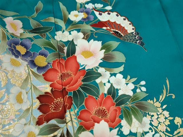 平和屋着物●豪華振袖 花蝶文 暈し染め 金銀彩 正絹 逸品 CABB4613yc