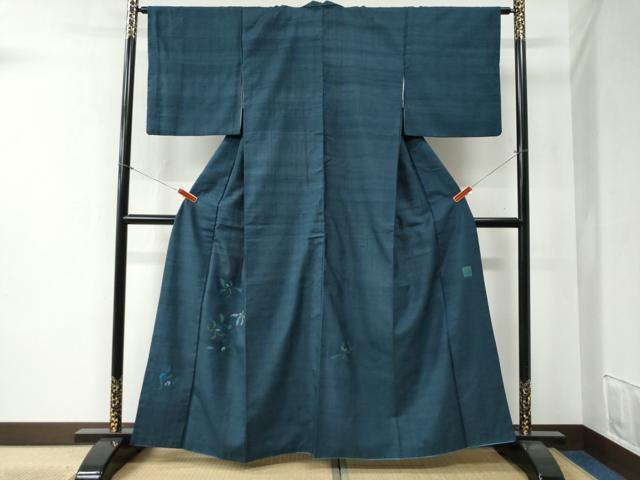 平和屋着物●西陣　宮階織物　宮繍苑　里葉　訪問着　紬地　枝花文　銀糸　正絹　逸品　CABB4614yc 平和屋着物○西陣 宮階織物 宮繍苑 里葉 訪問着 紬
