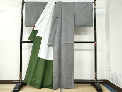 平和屋着物●江戸小紋 万筋 黒色×白鼠色 洗える着物 CABB4624yc