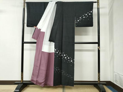 平和屋着物●赤城紬 訪問着 絞り 干支 黒地 正絹 逸品 CABB4625yc